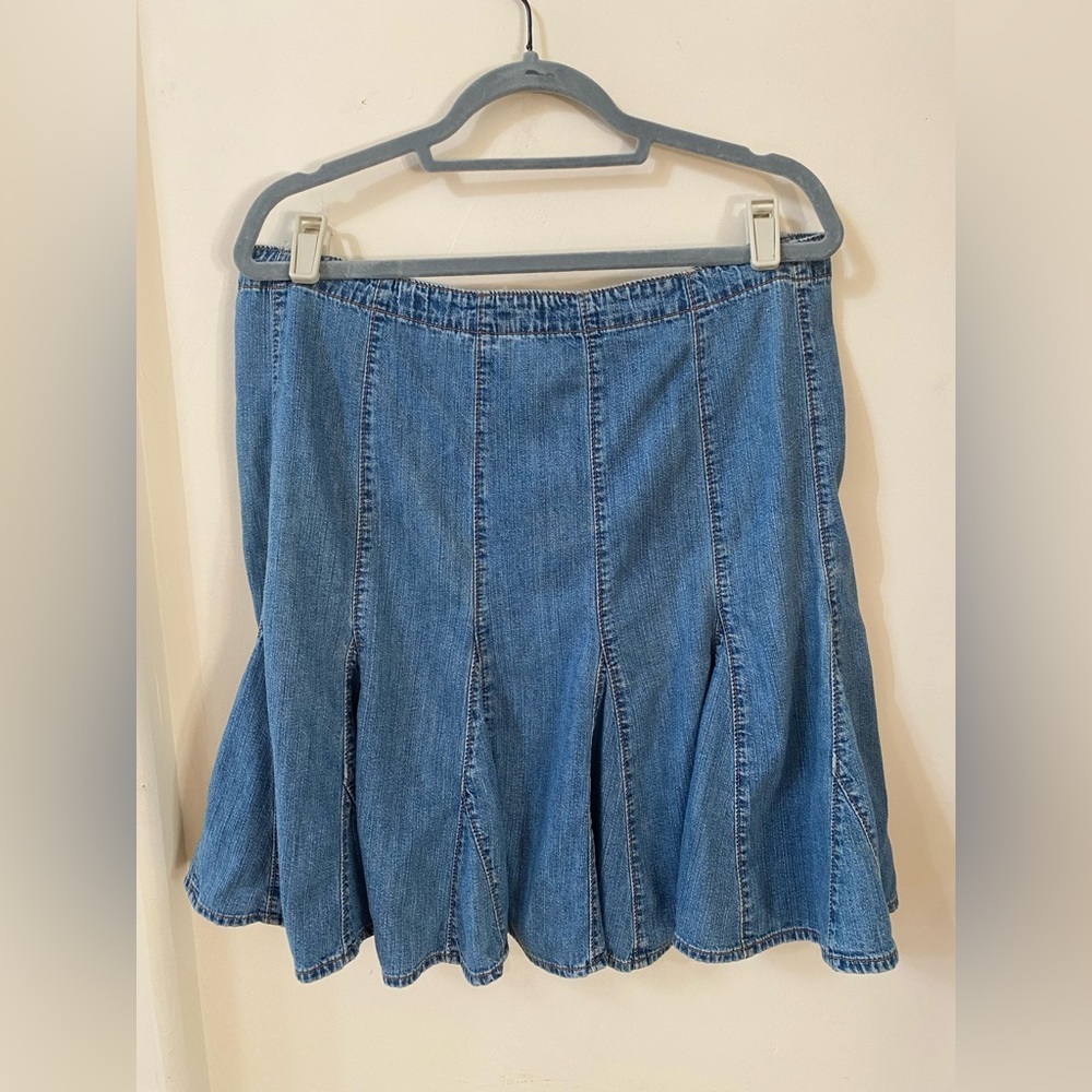 Vintage Y2K Gap Paneled Denim Midi Skirt Flared Boho Jean Skirt Size 12